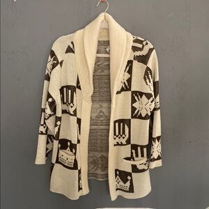 Vintage Sturbridge Knit Boho Open Front Cardigan Sweater Winter Warm Cozy